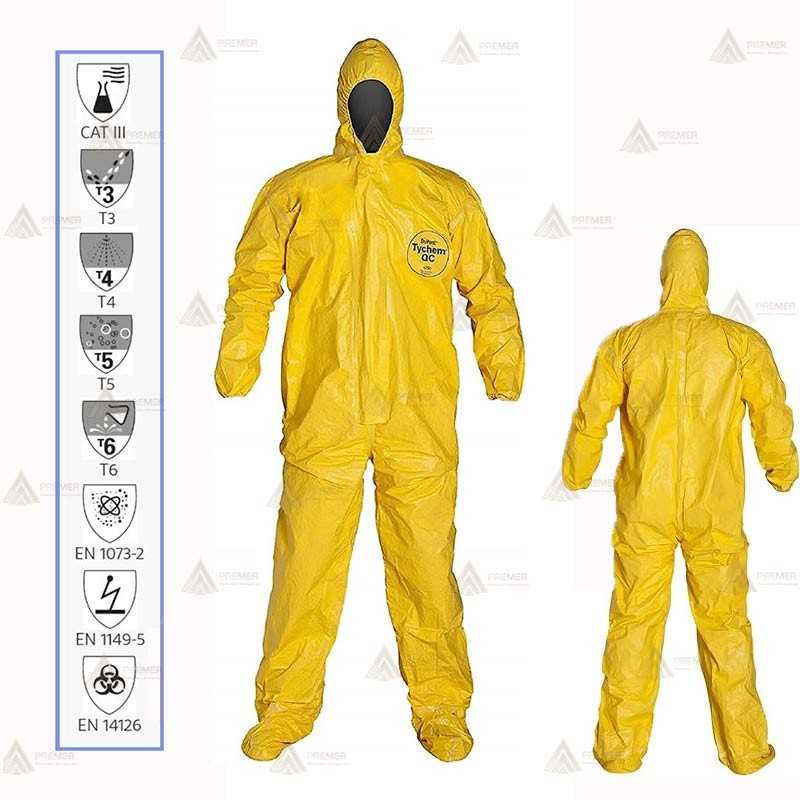 Buzo Tychem 2000 C con calcetines. Tipo 3B, 4B, 5 y 6   color amarillo