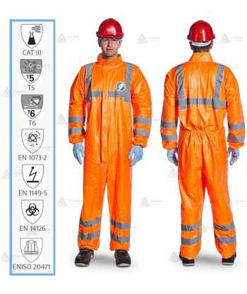 Buzo desechable alta visibilidad TYVEC-500HV color naranja flúor. Tipo 5 y 6