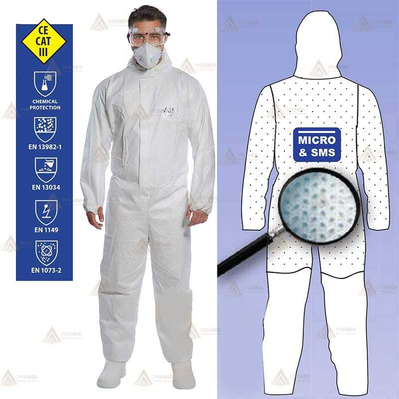 Buzo biztex microcool antiestático, desechable altamente transpirable -Tipo 5 y 6- color blanco