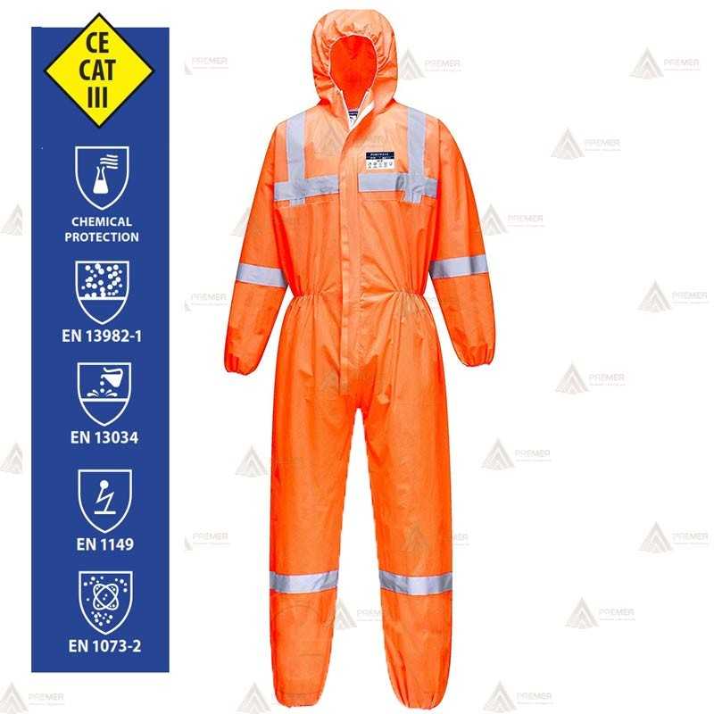 Buzo SMS desechable de  color naranja alta visibilidad Tipo 5 y 6