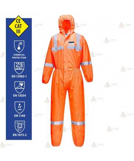 Buzo SMS desechable de  color naranja alta visibilidad Tipo 5 y 6