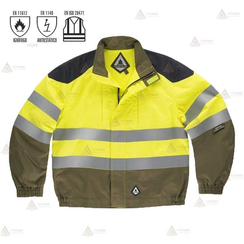 Chaqueta ignífuga con refuerzos para bomberos forestales