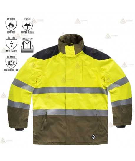 Parka ignífuga e impermeable con refuerzos para bomberos forestales