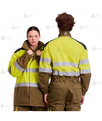 Parka ignífuga e impermeable con refuerzos para bomberos forestales