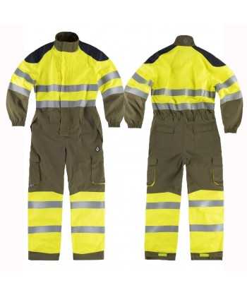 Buzo ignífugo con refuerzos y alta visibilidad para bomberos forestales