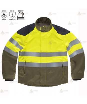 Chaqueta softshell ignífuga con refuerzos para bomberos forestales