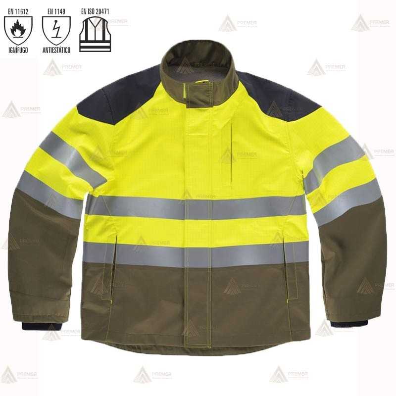 Chaqueta softshell ignífuga con refuerzos para bomberos forestales
