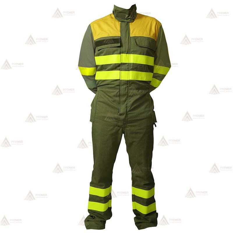 Buzo ignífugo de alta visibilidad con refuerzos para bomberos forestales