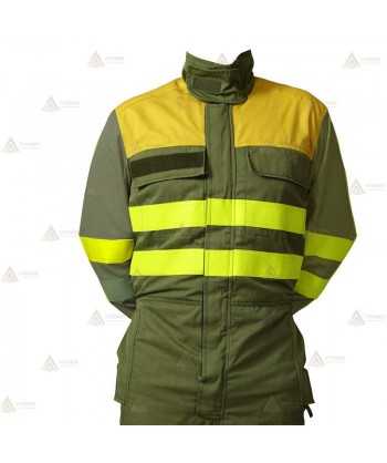 Buzo ignífugo de alta visibilidad con refuerzos para bomberos forestales