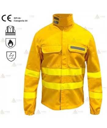 Camisa ignífuga de alta visibilidad con refuerzos para bomberos forestales