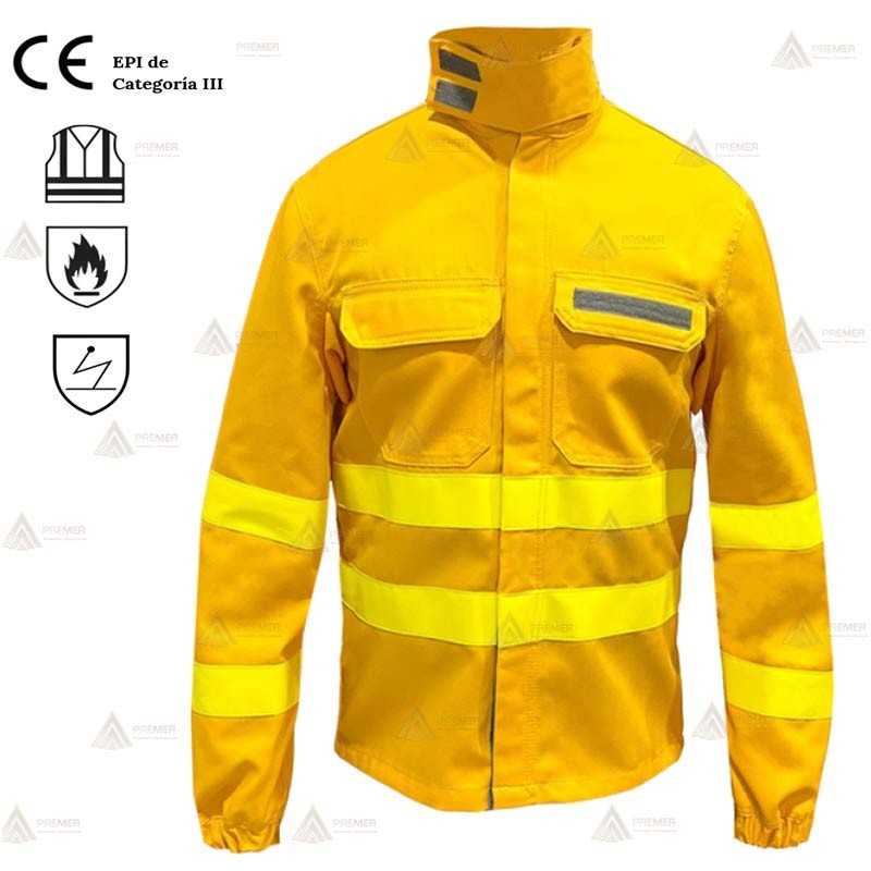 Camisa ignífuga de alta visibilidad con refuerzos para bomberos forestales