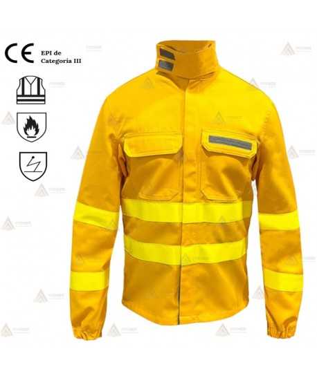 Camisa ignífuga de alta visibilidad con refuerzos para bomberos forestales