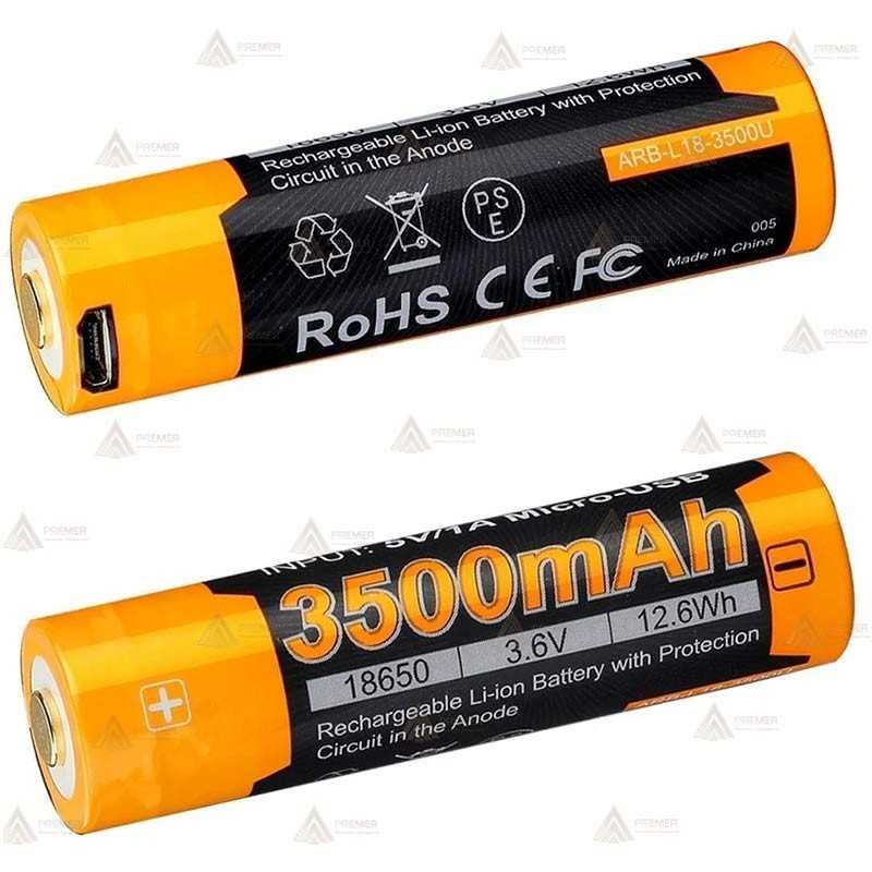Batería recargable de iones de litio 18650 de alta capacidad con un puerto de carga micro-USB incorporado