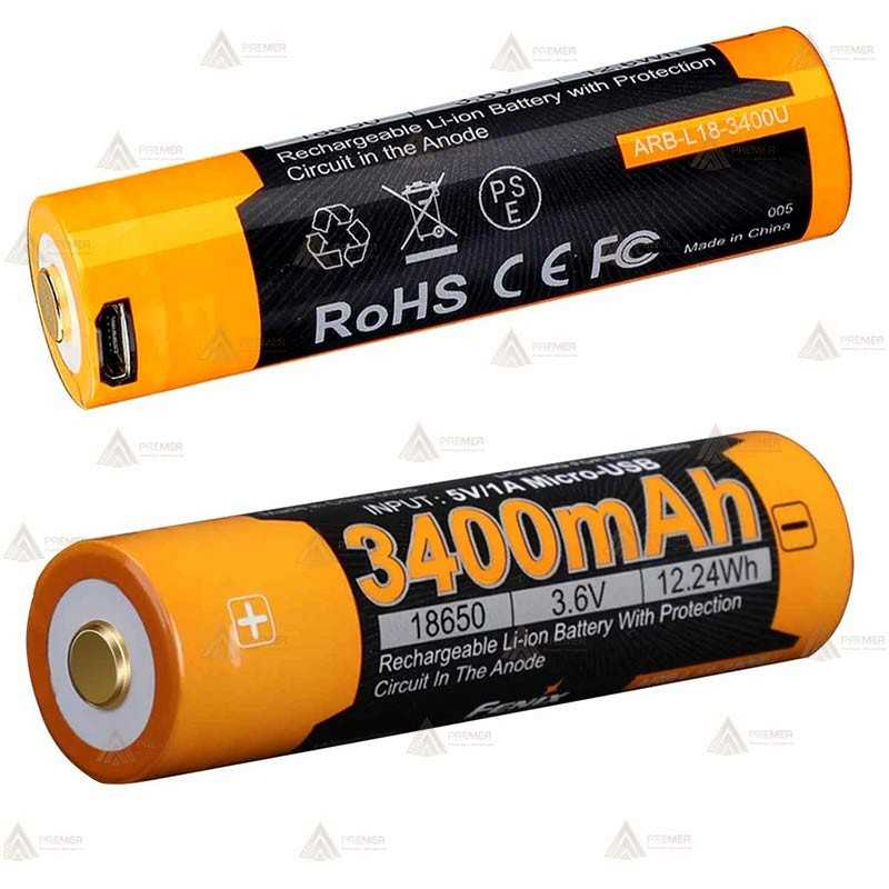 Pila recargable 18650 Li-Ion Fénix 3.6V 3400 mAh. Triple protección