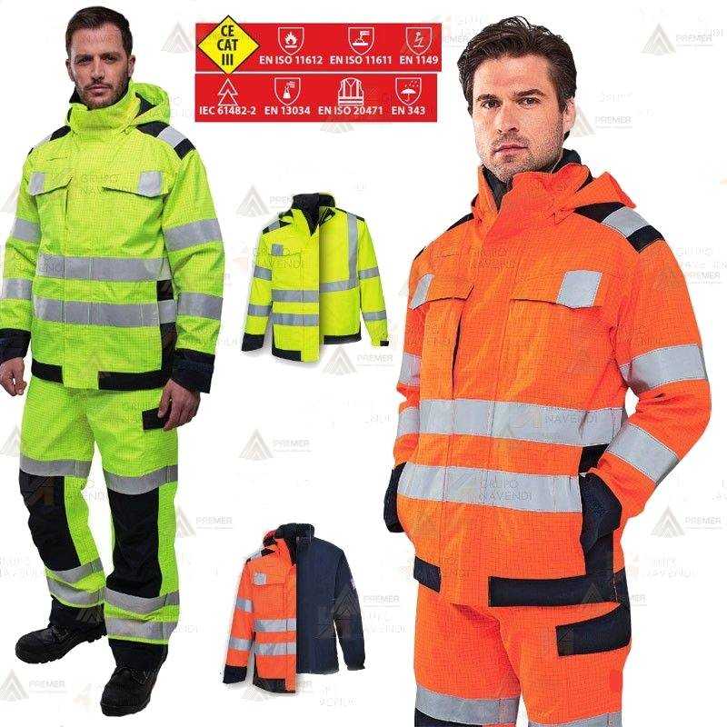 Parka ligera impermeable y desmontable, multinorma de fibra modacrílica