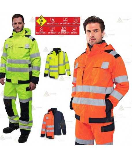 Parka ligera impermeable y desmontable, multinorma de fibra modacrílica