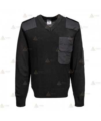 Jersey de punto de cuello pico con refuerzos y galoneras