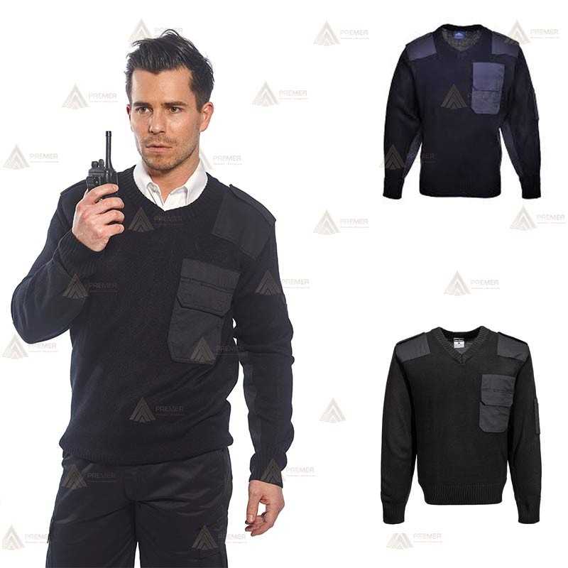 Jersey de punto de cuello pico con refuerzos y galoneras