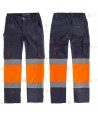 Pantalón Alta visibilidad multibolsillos con tejido elástico color azul marino y naranja flúor