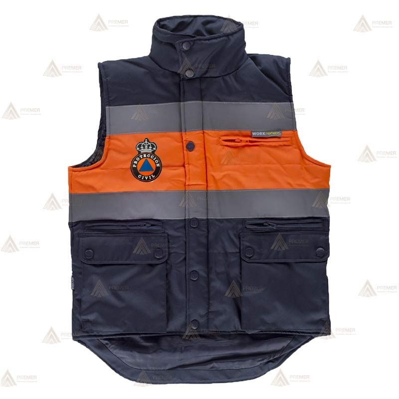 Chaleco acolchado bicolor con cintas reflectantes para Protección Civil