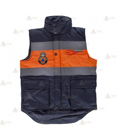 Chaleco acolchado bicolor con cintas reflectantes para Protección Civil