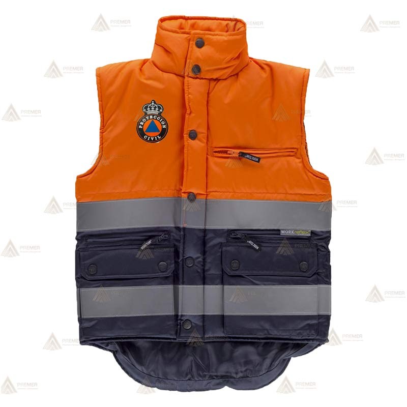 Chaleco acolchado bicolor con cintas reflectantes para Protección Civil