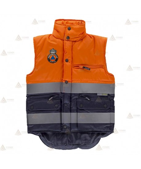 Chaleco acolchado bicolor con cintas reflectantes para Protección Civil