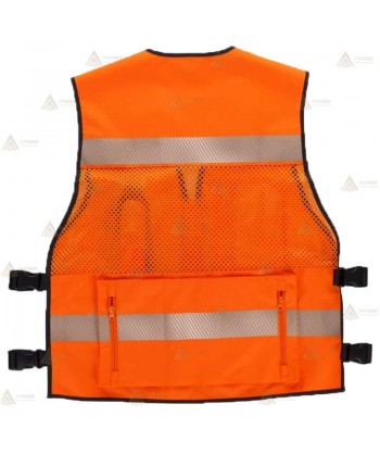 Chaleco paramédico de rejilla con cintas reflectantes color naranja flúor