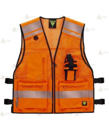 Chaleco paramédico de rejilla con cintas reflectantes color naranja flúor