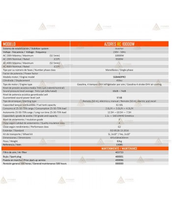 Generador monofásico Inverter a gasolina 4T (10.000W) con control remoto