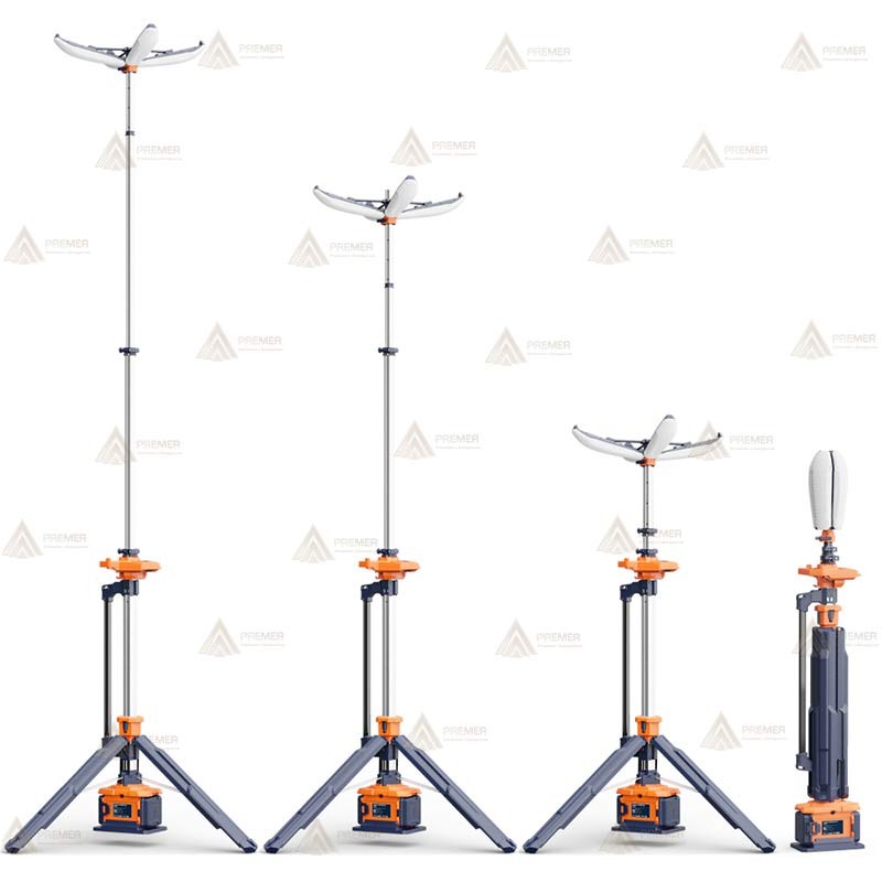 Torre telescópica portátil de iluminación esférica (14.000 lúmenes)