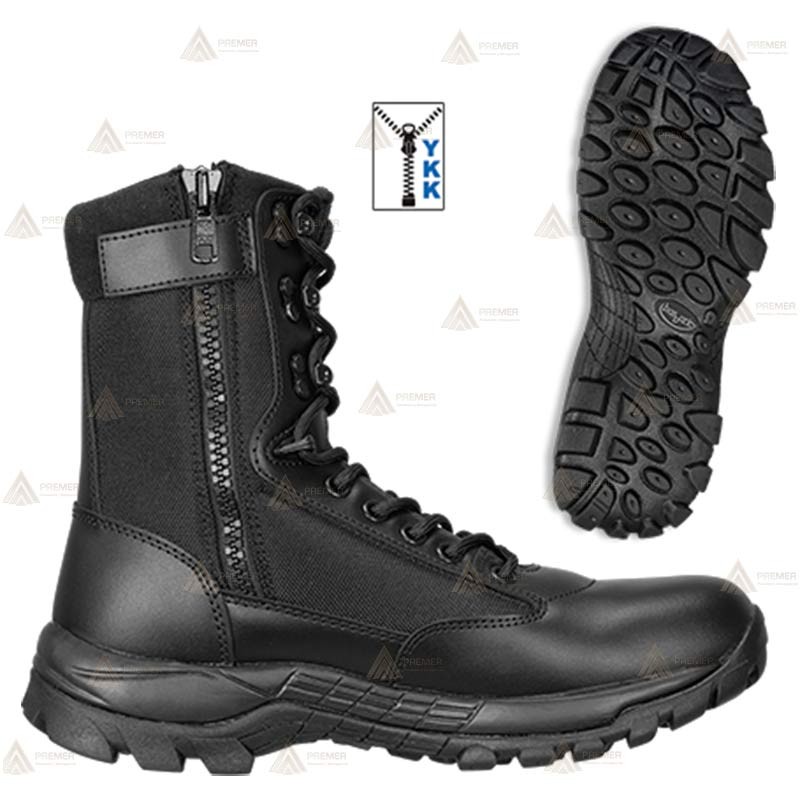 Bota táctica de piel y nailon de media caña con cremallera YKK