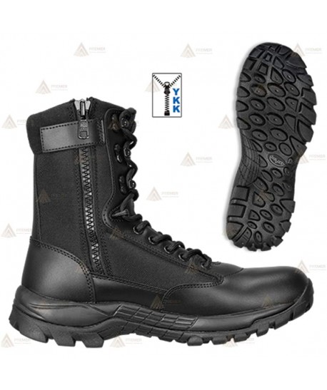 Bota táctica de piel y nailon de media caña con cremallera YKK