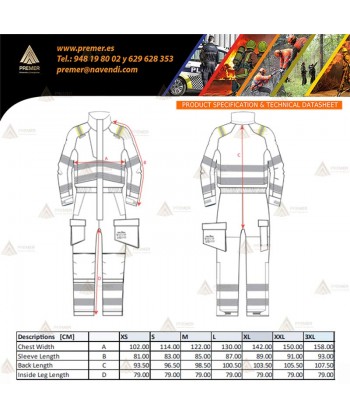 Buzo ignífugo, con forro, impermeable, transpirable, de alta visibilidad y multinorma para rescate y bomberos