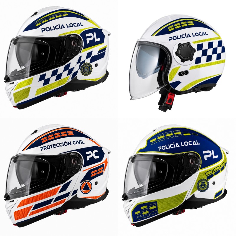 Rotulación personalizada de cascos de motorista para Policía Local, Protección Civil, Emergencias.