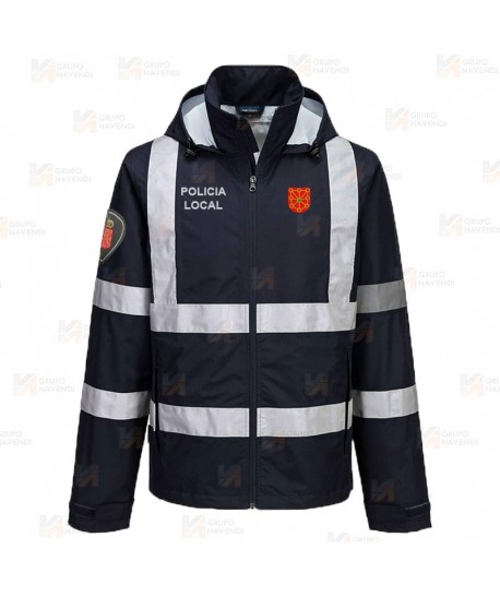 Chubasquero con cintas reflectantes para Policía Local