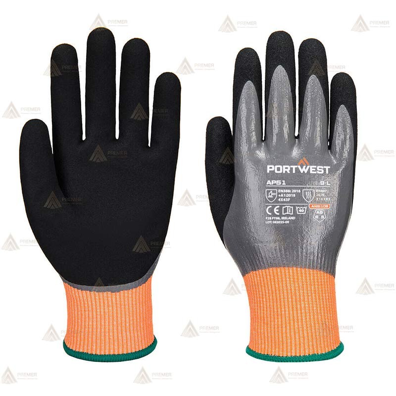 Guante impermeable con nivel anticorte F y resistente a 100º