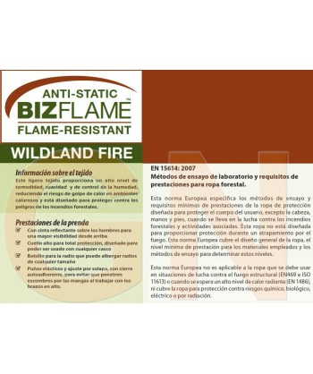Buzo ignífugo y antiestático para bomberos forestales