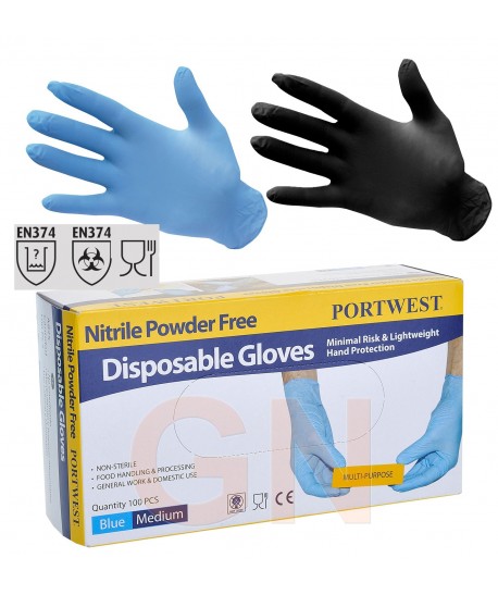 Guante desechable de nitrilo sin polvo color azul o negro
