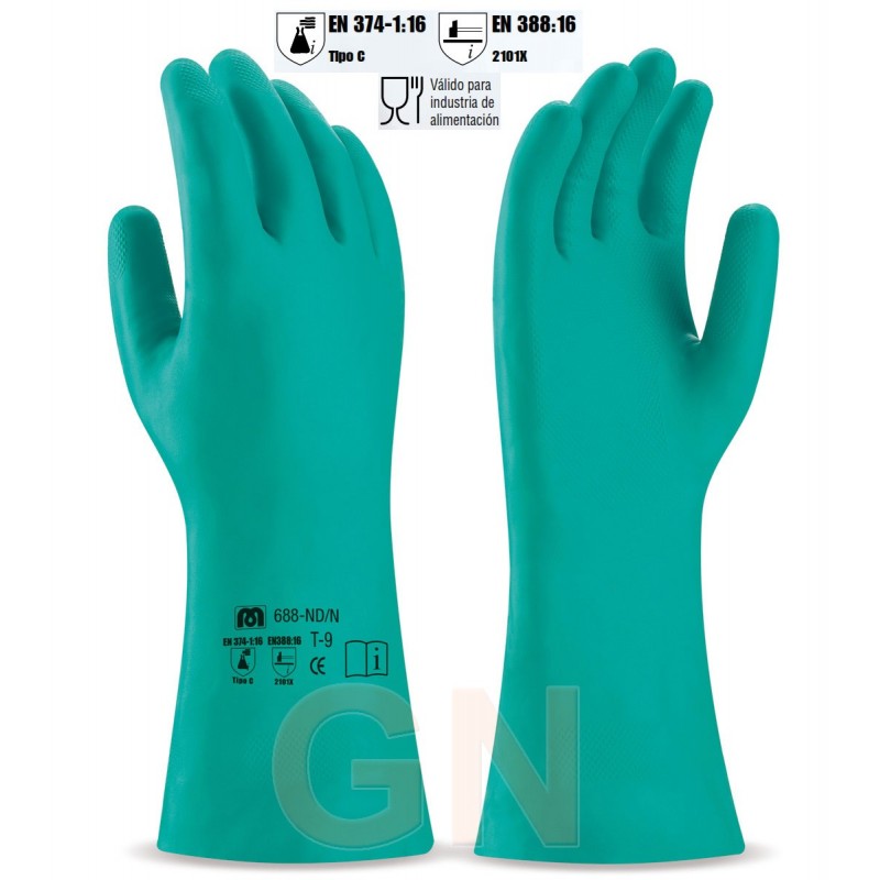Guantes de nitrilo color verde para productos químicos
