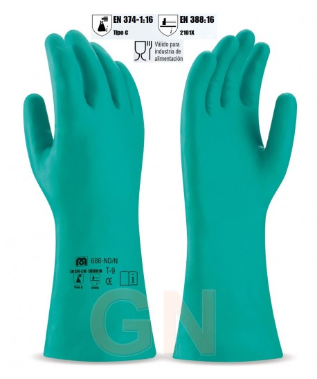 Guantes de nitrilo color verde para productos químicos