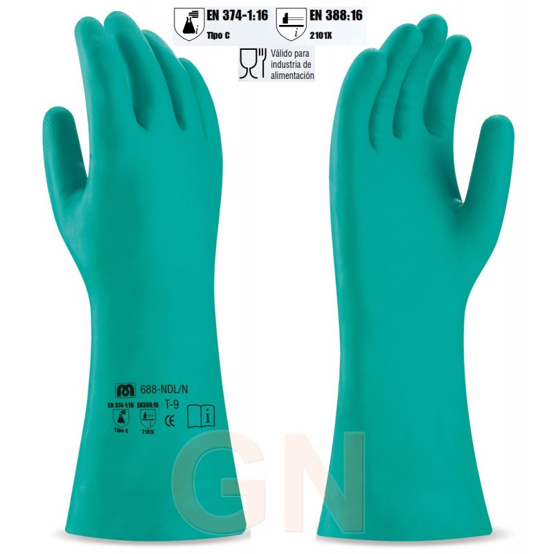Guantes de nitrilo color verde para productos químicos