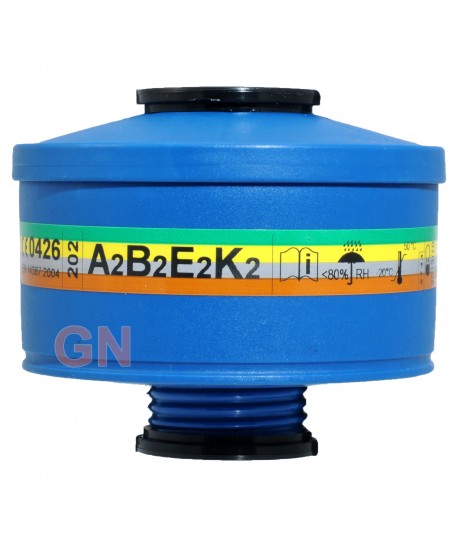 Filtro A2B2E2K2 de rosca unificada EN 148-1Para vapores orgánicos, inorgánicos, Anhídrido Sulfuroso, Amoniaco y sus derivados