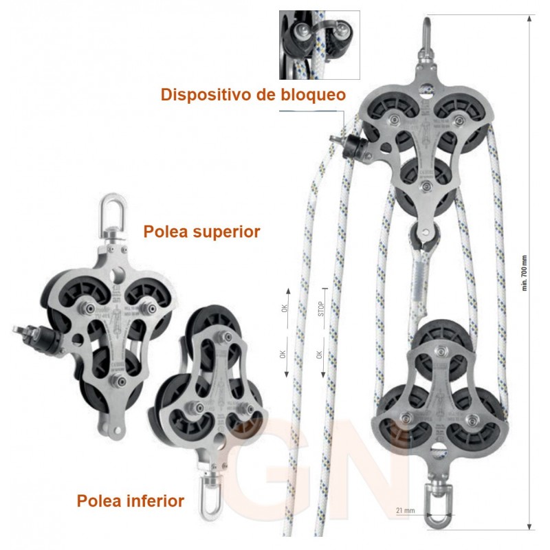 Polipasto complejo de cuerda para cargas pesadas