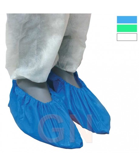 Cubre zapatos desechables de polietileno color azul, verde y blanco