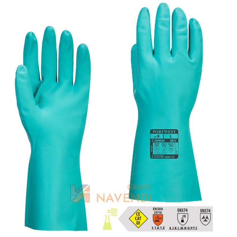 Guantes de nitrilo color verde para productos químicos