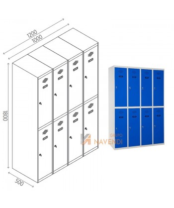 Taquilla metálica, dos puertas con cerradura en 4 módulos de 50x180 cm