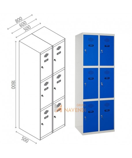 Taquillas metálica de tres puertas de 50 x 180 cm cada módulo