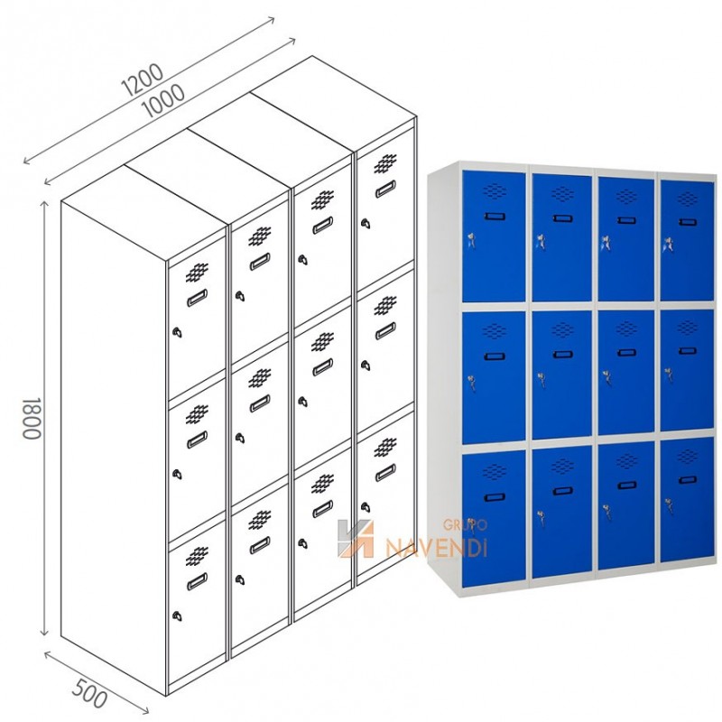 Taquillas metálica de tres puertas de 50 x 180 cm cada módulo
