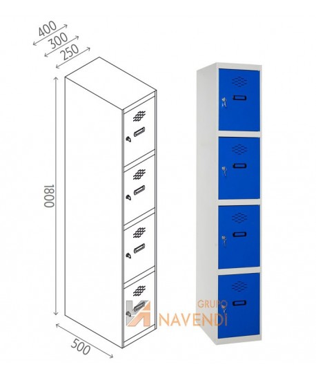 Taquillas metálica de cuatro puertas de 50 x 180 cm cada módulo